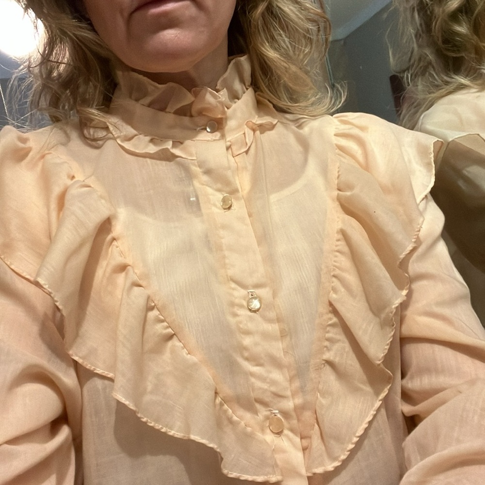 VINTAGE button up BLOUSE delicate gauze ruffles interesting collar - Picture 5 of 5